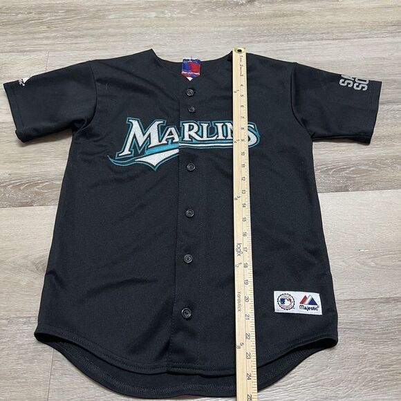 Vintage Majestic MLB Florida Marlins Button Front Jersey Youth Medium Black #22 - Picture 3 of 10